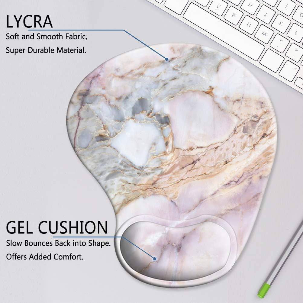 Ergonomic Mouse Pad with Gel Wrist Rest Support, Cute Mouse Pads with Non-Slip Rubber Base Wrist Rest Pad for Home, Office & Travel Easy Typing & Pain Relief, Marble