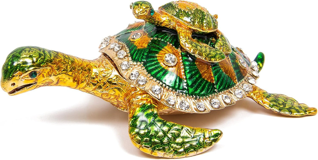 Hand Painted Sea Turtle Tortoise Decorative Hinged Enamel Trinket Box Unique Gift for Family