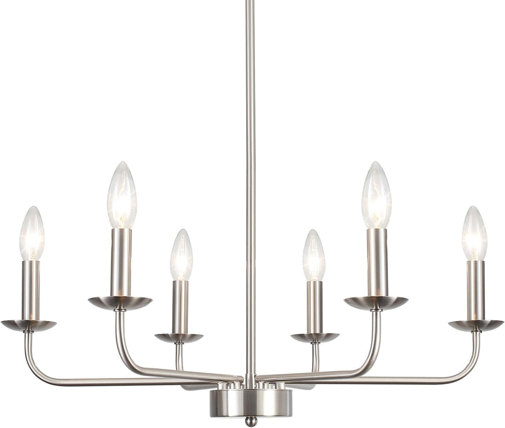 Dining Room Chandelier Nickel Chandelier Modern Farmhouse Candle Ceiling Light Contemporary 6 Lights Pendant Light Fixtures for Bedroom Living Room Kitchen Island Foyer