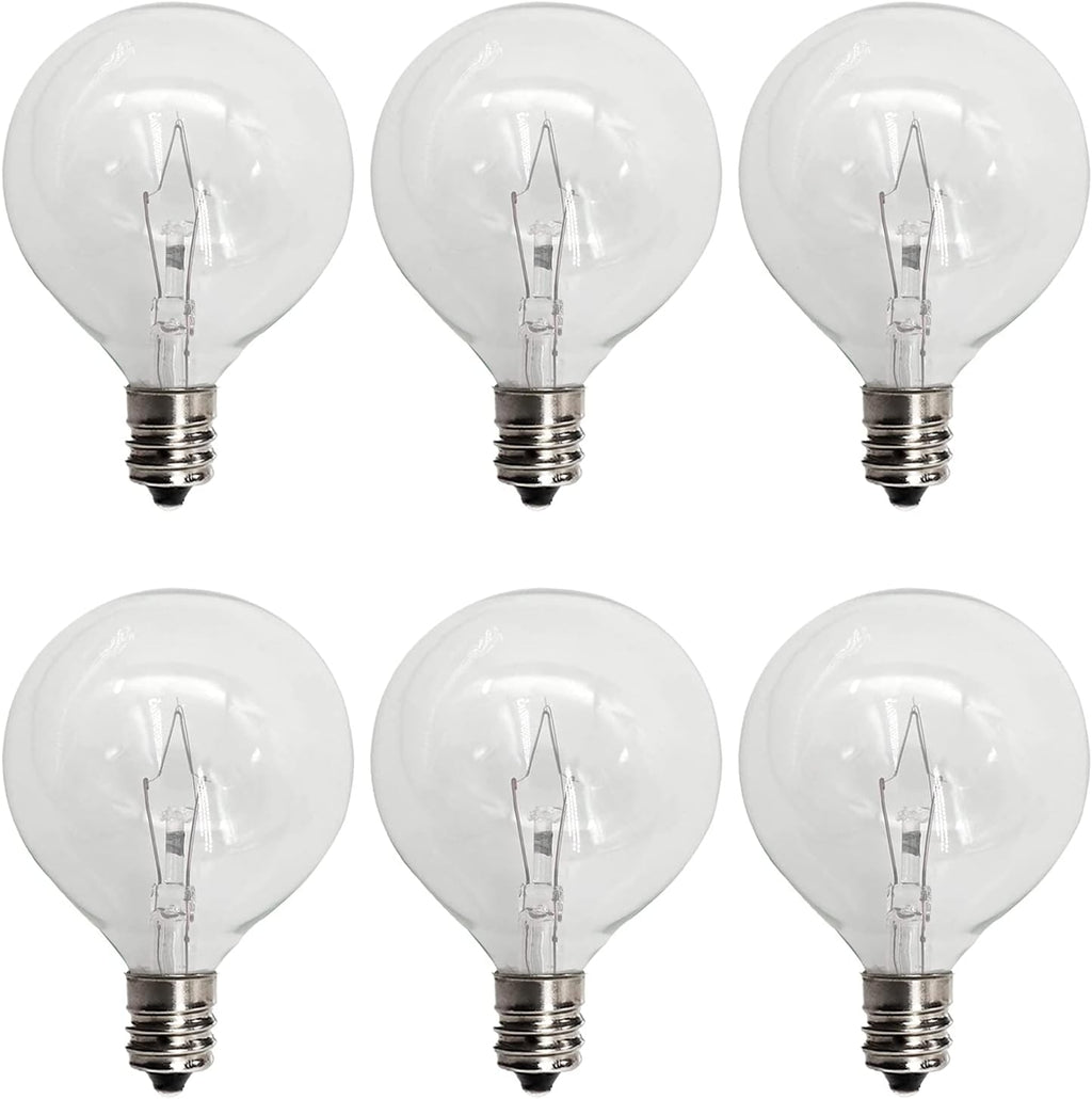 G50 Wax Warmer Bulbs, Scentsy Light Bulbs, 25 Watt Light Bulbs for Scentsy Warmers, G16.5 Globe E12 Incandescent Candelabra Base Clear Light Bulbs for Candle Wax Warmer, Long Last Lifespan 6 Pack