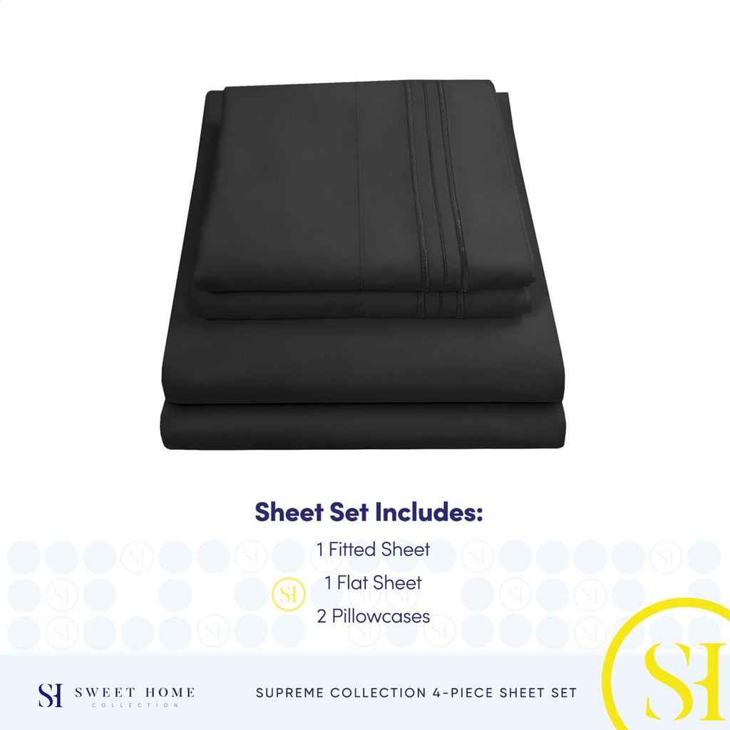 Full Size Sheet Sets - Breathable Luxury Sheets with Full Elastic & Secure Corner Straps Built in - 1800 Supreme Collection Extra Soft Deep Pocket Bedding Set, Sheet Set, Full, Black