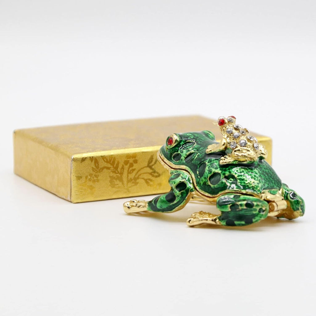 Frog Trinket Box Hinged Hand-Painted Enameled Crystal Frog Figurines Collectibles Jewelry Box Ring Holder, Unique Gift for Home Decor