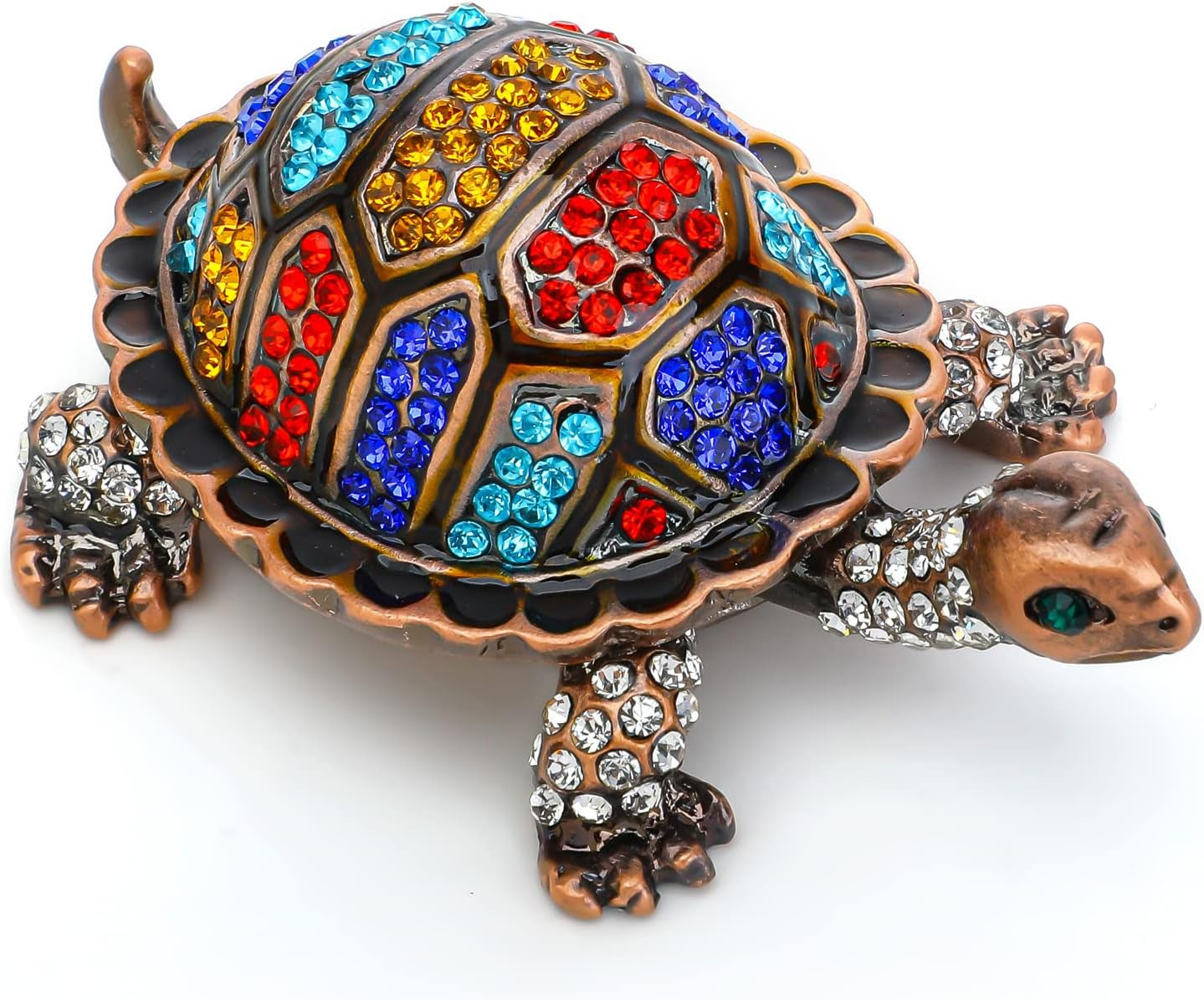 Vintage Turtle Jewelry Trinket Box Hinged,Hand-Painted Sea Animal Figurine Collectible Enamel Sea Turtle Ring Holder Crystal Studded Treasure Keepsake Box (2.5Inch,Colorful)