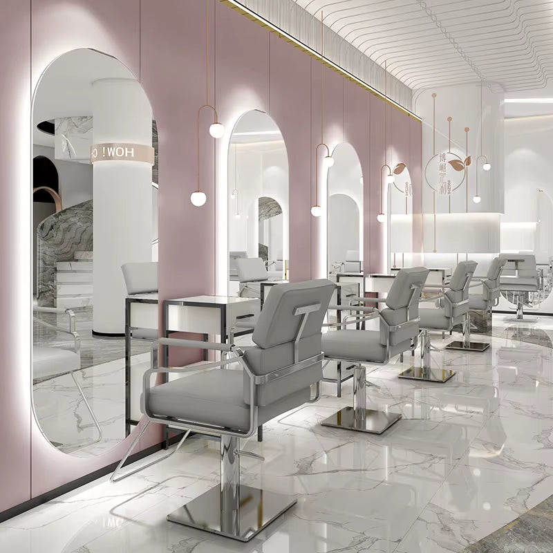 Modern Single Sided Mirror Statios Silver Frame Salon Mirror Hairdressing Beauty Salon Mirrors with Led Light