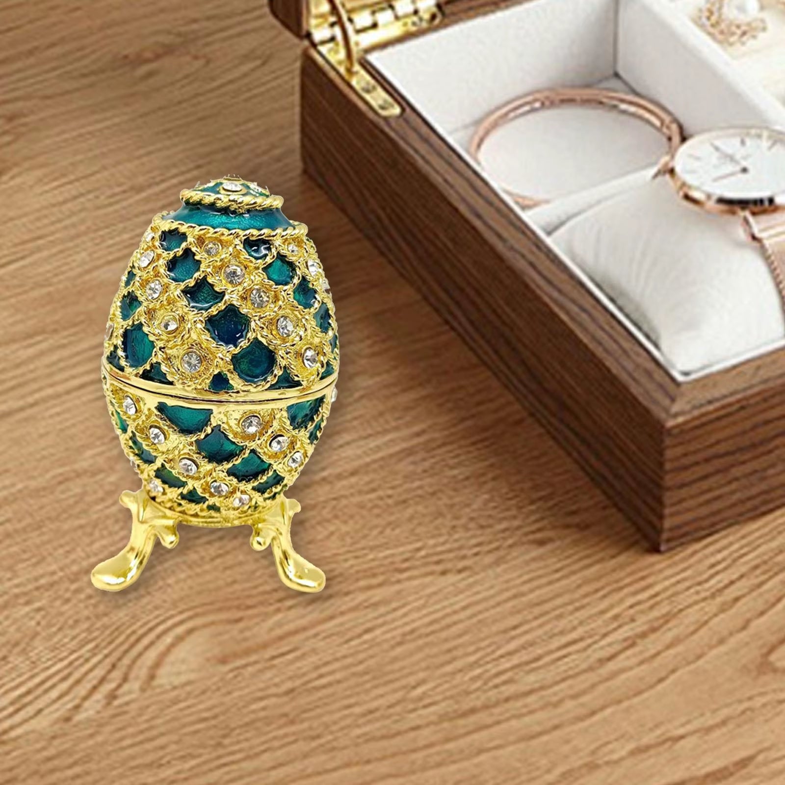Easter Egg Shape Trinket Box Unique Figure Faberge Egg Jewelry Organizer