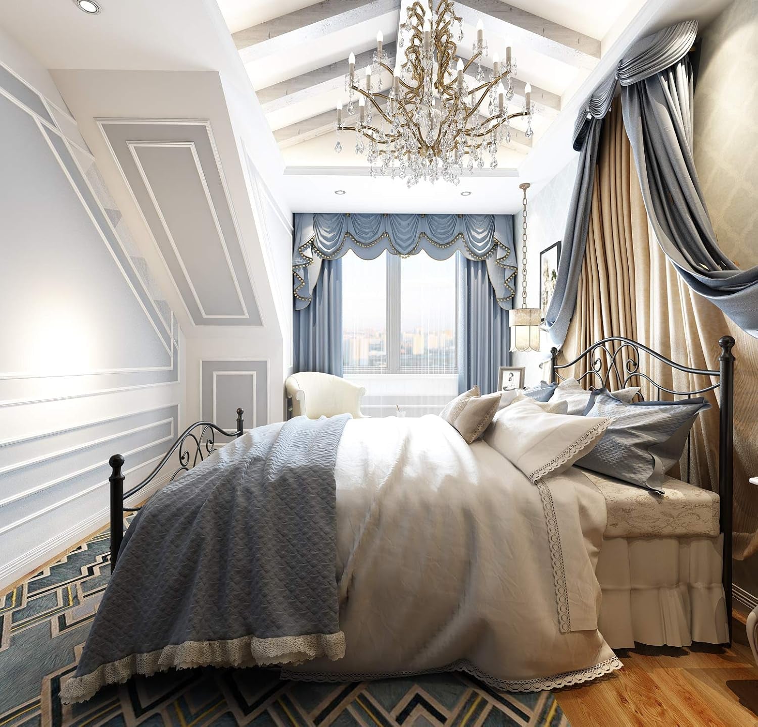 Vintage Sturdy Metal Bed Frame Queen Size with Vintage Headboard and Footboard Platform Base Bed Frame No Box Spring Needed Steel Bed (Queen, Black)