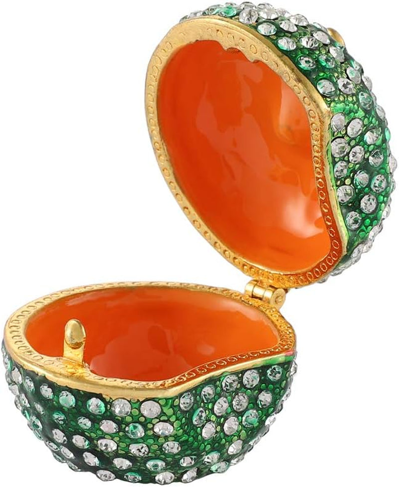 Green Lucky Apple Trinket Boxes Hinged Hand-Painted Little Jewelry Box Ornaments Craft Gift for Women Girls