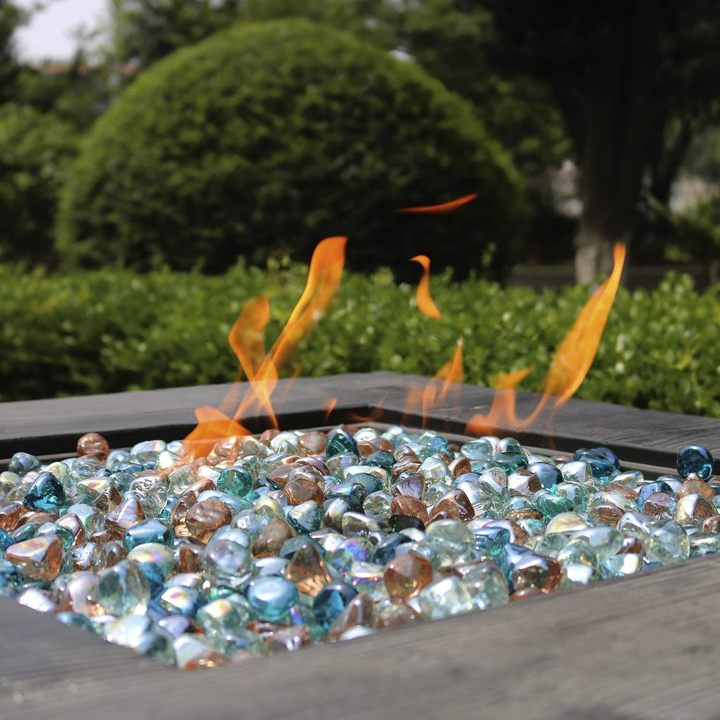 20Lb Fire Glass Diamonds 1 Inch Fire Pit Glass Fire Glass Rocks for Gas Fireplace Blended Margarita Azure Blue,Pink,Crystal Luster