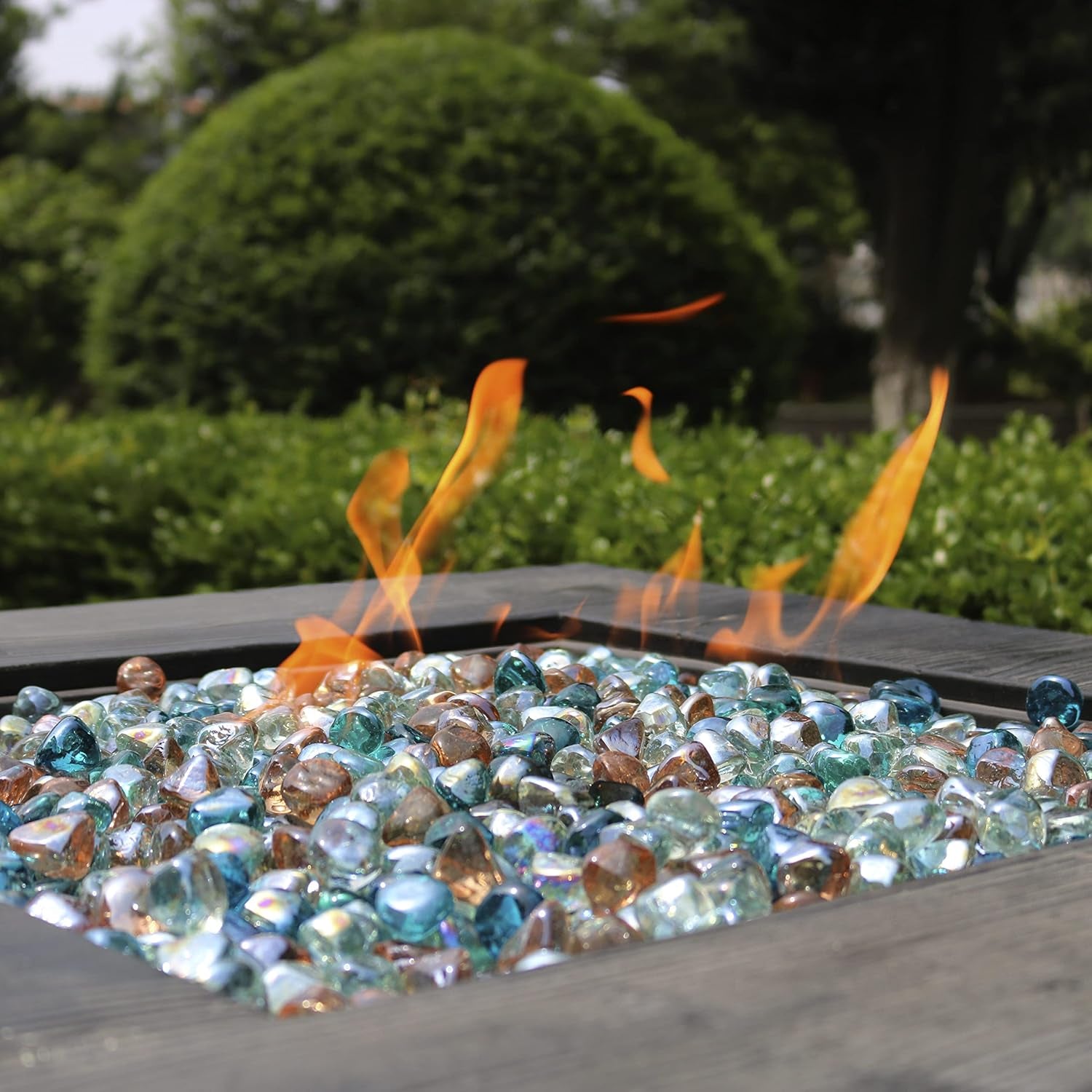 20Lb Fire Glass Diamonds 1 Inch Fire Pit Glass Fire Glass Rocks for Gas Fireplace Blended Margarita Azure Blue,Pink,Crystal Luster