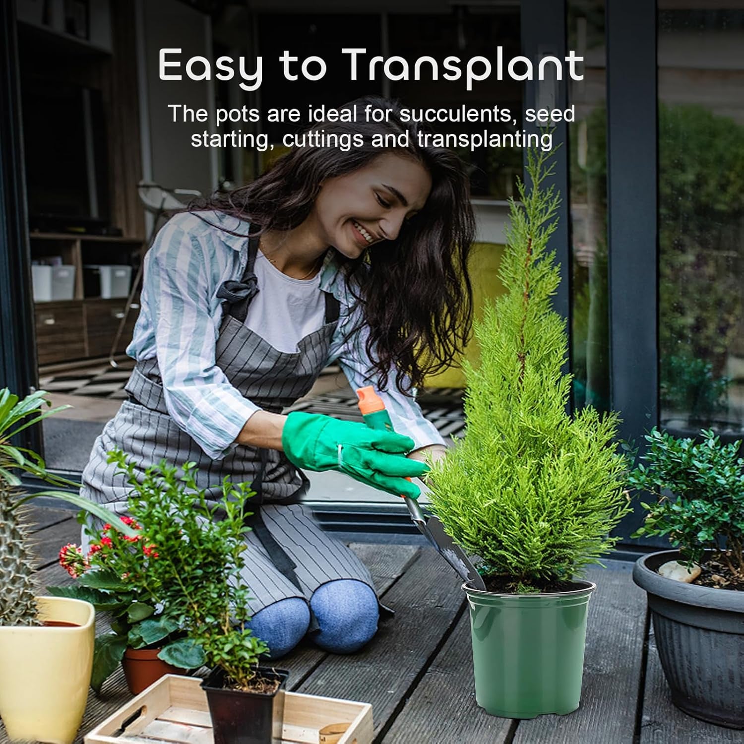 24 Set 6" 1 Gallon for Plants Flexible Nursery Pot with Drainage Hole and 15 Pcs Plant Labels, Flower Plant Container for Indoor Outdoor, Green