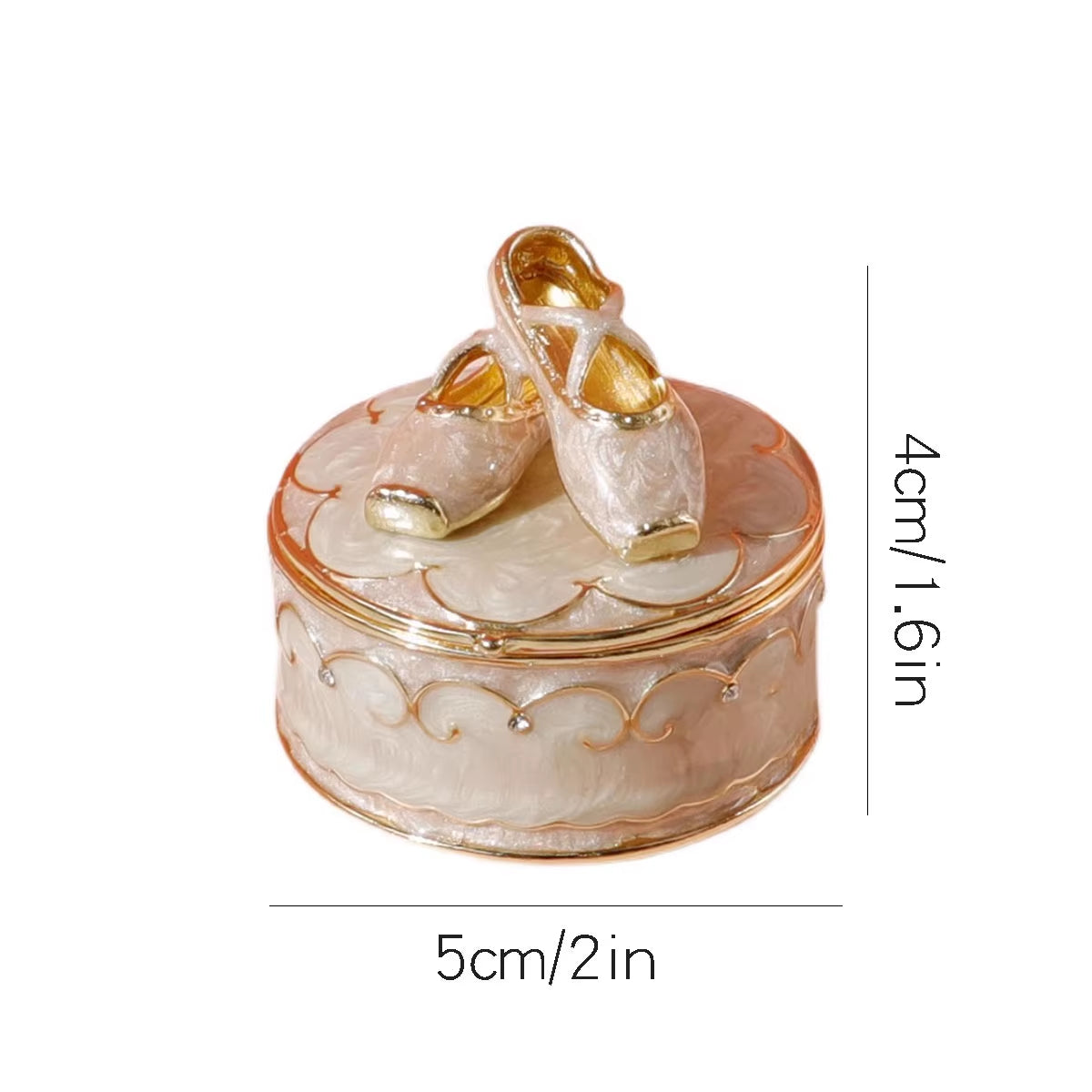 Pink Ballet Shoes Trinket Box Hinged Crystal Enameled Ornament Decorative Hand-Painted Jewelry Ring Storage Keepsake Box