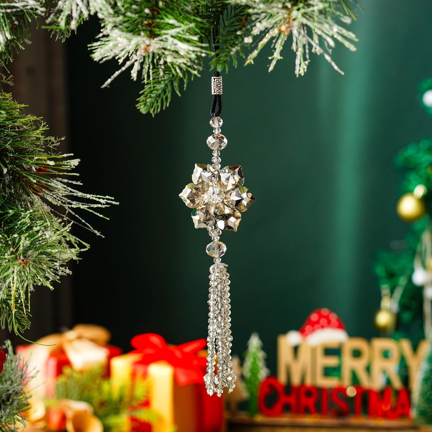 11.8 Inch Crystal Maple Leaf Car Pendant Lucky Hanging Rearview Mirror Ornament Car Interior Decor Accessories